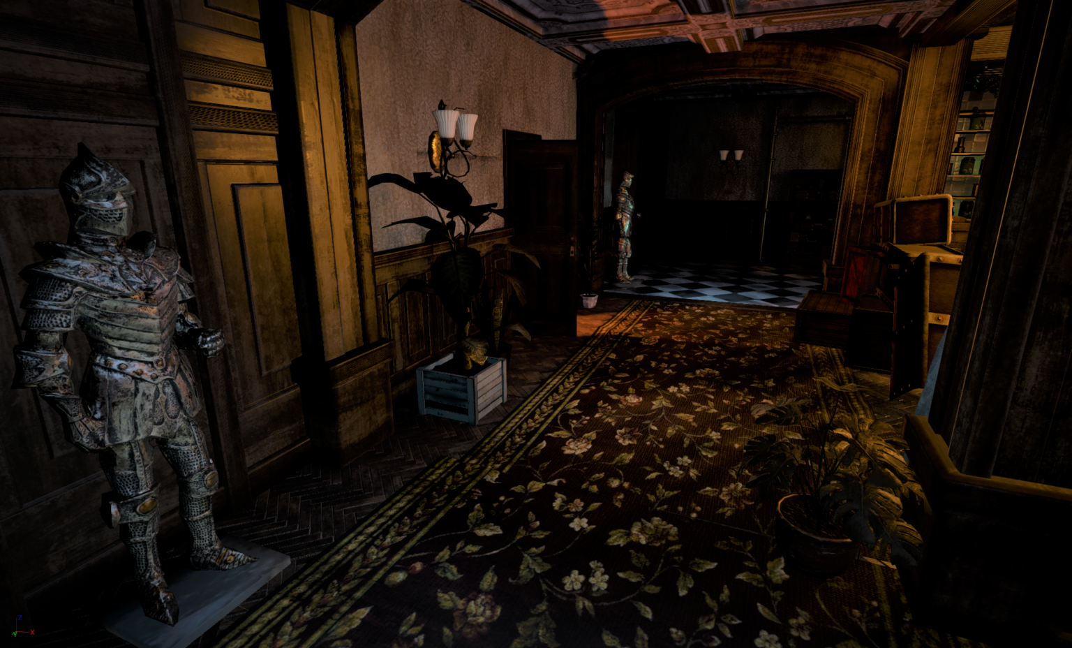 A cluttered hallway within the Manor of Escape